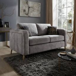 Stratus Interiors Madrid Oakland Taupe Fabric 3 Seater Sofa with Gold Metal Legs in Grey - thumbnail 1