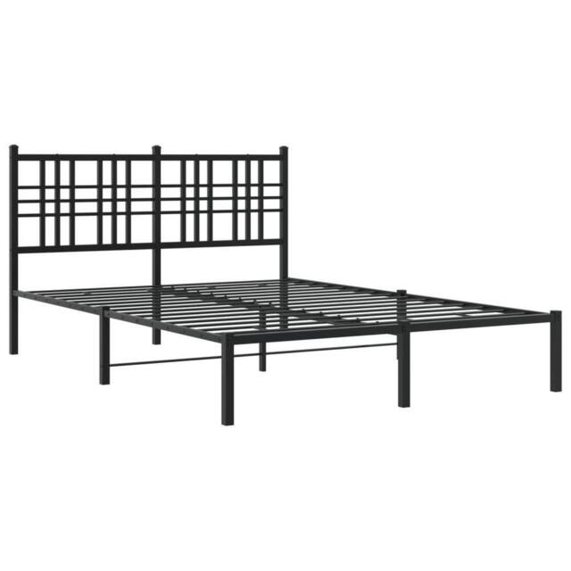 Berkfield Home Metal Bed Frame without Mattress with Headboard Black 140x190cm - Size: 140x190 cm - image 1
