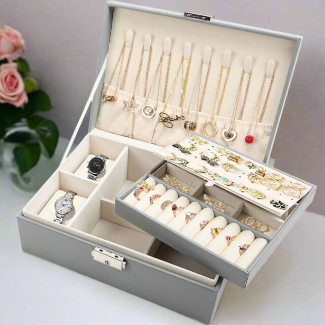 Modcraft Women's 2-Tier Grey Jewellery Organizer Box - Elegant Storage Case - image 1
