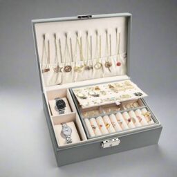 Modcraft Women's 2-Tier Grey Jewellery Organizer Box - Elegant Storage Case - thumbnail 3