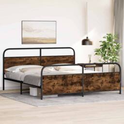 Berkfield Home Metal Bed Frame without Mattress Smoked Oak 200x200 cm in Brown - thumbnail 4