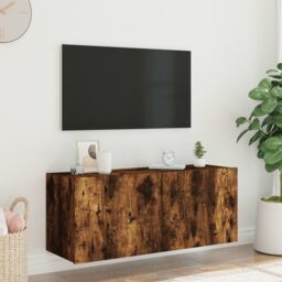 Berkfield Home TV Wall Cabinet with LED Lights Smoked Oak 100x35x41 cm in Brown - Size: 100 x 35 x 41 cm - thumbnail 5