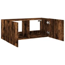 Berkfield Home TV Wall Cabinet with LED Lights Smoked Oak 100x35x41 cm in Brown - Size: 100 x 35 x 41 cm - thumbnail 8