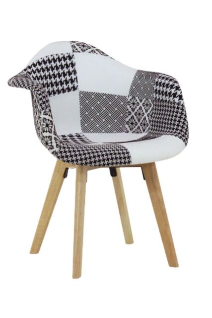 Life Interiors Single Patchwork Fabric Dining Chair with Wooden Legs, Modern Accent Chair - image 1