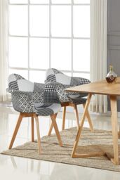 Life Interiors Single Patchwork Fabric Dining Chair with Wooden Legs, Modern Accent Chair - thumbnail 6