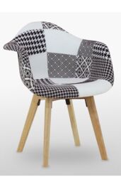 Life Interiors Single Patchwork Fabric Dining Chair with Wooden Legs, Modern Accent Chair - thumbnail 3