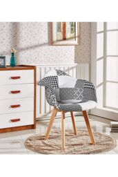 Life Interiors Single Patchwork Fabric Dining Chair with Wooden Legs, Modern Accent Chair - thumbnail 4