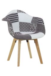 Life Interiors Single Patchwork Fabric Dining Chair with Wooden Legs, Modern Accent Chair - thumbnail 1