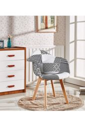 Life Interiors Single Patchwork Fabric Dining Chair with Wooden Legs, Modern Accent Chair - thumbnail 2