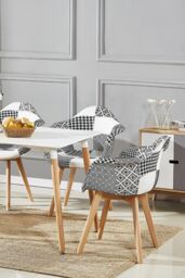 Life Interiors Single Patchwork Fabric Dining Chair with Wooden Legs, Modern Accent Chair - thumbnail 5