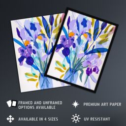 "Artery8 Iris Flower Bouquet in Vase Contemporary Painting Wall Art Print in Purple - Size: W12"" x H16""" - thumbnail 2