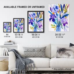 "Artery8 Iris Flower Bouquet in Vase Contemporary Painting Wall Art Print in Purple - Size: W12"" x H16""" - thumbnail 3