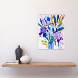 "Artery8 Iris Flower Bouquet in Vase Contemporary Painting Wall Art Print in Purple - Size: W12"" x H16""" - thumbnail 4