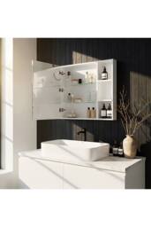 Living and Home Wall-Mounted LED Bathroom Mirror Cabinet in White - thumbnail 3