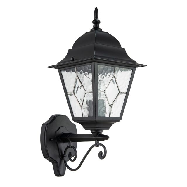 Happy Homewares Traditional Cast Aluminium Outdoor Lantern Wall Light With Cathedral Glass in Black - image 1