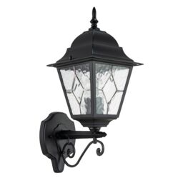 Happy Homewares Traditional Cast Aluminium Outdoor Lantern Wall Light With Cathedral Glass in Black - thumbnail 1