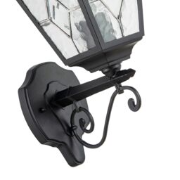 Happy Homewares Traditional Cast Aluminium Outdoor Lantern Wall Light With Cathedral Glass in Black - thumbnail 3
