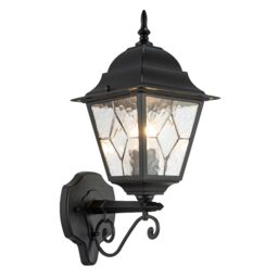 Happy Homewares Traditional Cast Aluminium Outdoor Lantern Wall Light With Cathedral Glass in Black - thumbnail 2