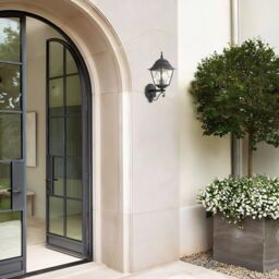 Happy Homewares Traditional Cast Aluminium Outdoor Lantern Wall Light With Cathedral Glass in Black - thumbnail 7