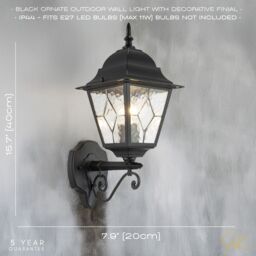 Happy Homewares Traditional Cast Aluminium Outdoor Lantern Wall Light With Cathedral Glass in Black - thumbnail 6