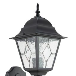 Happy Homewares Traditional Cast Aluminium Outdoor Lantern Wall Light With Cathedral Glass in Black - thumbnail 4