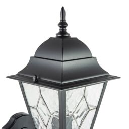 Happy Homewares Traditional Cast Aluminium Outdoor Lantern Wall Light With Cathedral Glass in Black - thumbnail 5