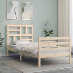Berkfield Home Bed Frame with Headboard Small Single Solid Wood in Light Brown - thumbnail 4