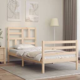 Berkfield Home Bed Frame with Headboard Small Single Solid Wood in Light Brown - thumbnail 2