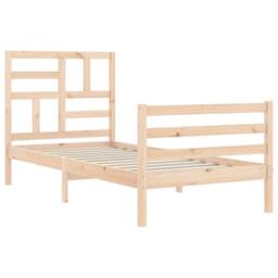 Berkfield Home Bed Frame with Headboard Small Single Solid Wood in Light Brown - thumbnail 3