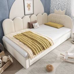 STILVORA 3ft Single Daybed with Pull-Out Bed in Beige Velvet - thumbnail 9