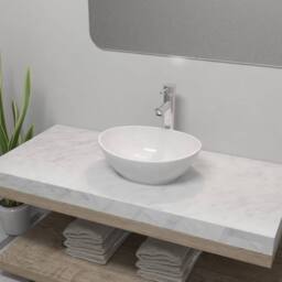 Berkfield Home Elegant Bathroom Basin with Mixer Tap Ceramic Oval White - thumbnail 2