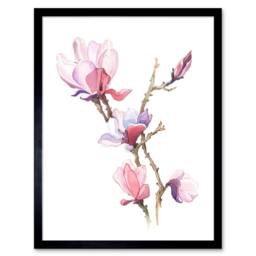 "Artery8 Flower Magnolia Watercolour Living Room 12x16"" Framed Wall Art in Pink - Size: W12"" x H16""" - thumbnail 1