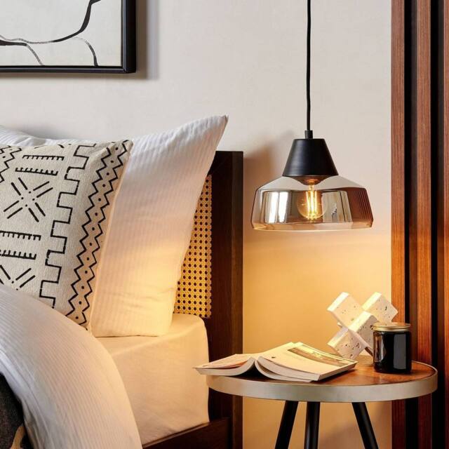 Wyld and Coco Black-Gold Smoked Glass Pendant Lamp Modern Living Room and Bedroom in Gold - image 1
