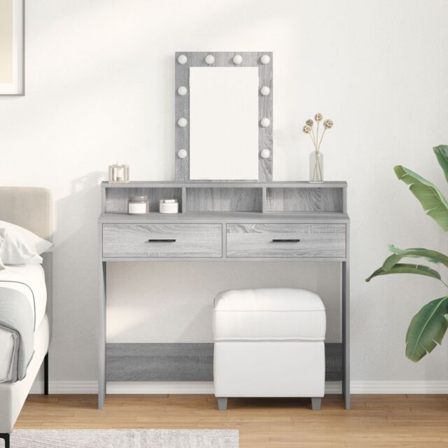 Berkfield Home Dressing Table with LED Lights¬†Grey Sonoma 100x41x140 cm in Grey - Size: 100 x 41 x 140 cm - image 1