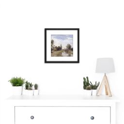 Artery8 Paul Gabriel Landscape Near Kortenhoef Painting 8X8 Inch Square Wooden Framed Wall Art Print Picture with Mount in Black - thumbnail 2