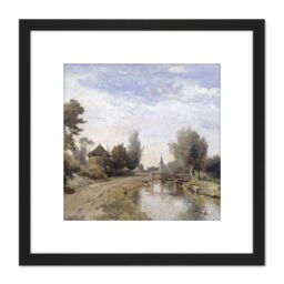 Artery8 Paul Gabriel Landscape Near Kortenhoef Painting 8X8 Inch Square Wooden Framed Wall Art Print Picture with Mount in Black - thumbnail 1