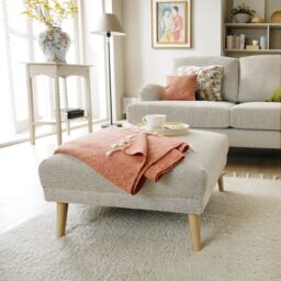 Abakus Direct Harper Footstool - Durable & Easy Clean Upholstery in Cream - thumbnail 1