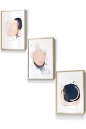 ARTZE Framed Abstract Navy Blue & Blush Pink Framed Wall Art - Small in Metallic Gold - Size: W33 cm x H45 cm x D20mm - thumbnail 1