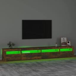 Berkfield Home TV Cabinet with LED Lights Smoked Oak 270x35x40 cm in Brown - Size: 270 x 35 x 40 cm - thumbnail 4