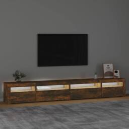 Berkfield Home TV Cabinet with LED Lights Smoked Oak 270x35x40 cm in Brown - Size: 270 x 35 x 40 cm - thumbnail 3
