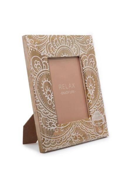 KDMD Elegant White Mango Wood Buddha Frame for 13x18cm Photos in Brown - Size: 13x18 cm - image 1