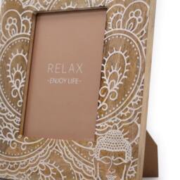KDMD Elegant White Mango Wood Buddha Frame for 13x18cm Photos in Brown - Size: 13x18 cm - thumbnail 2