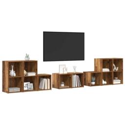 Berkfield Home TV Cabinet Set with Shelf with Storage 8 pcs Old Wood Engineered Wood in Brown - thumbnail 1