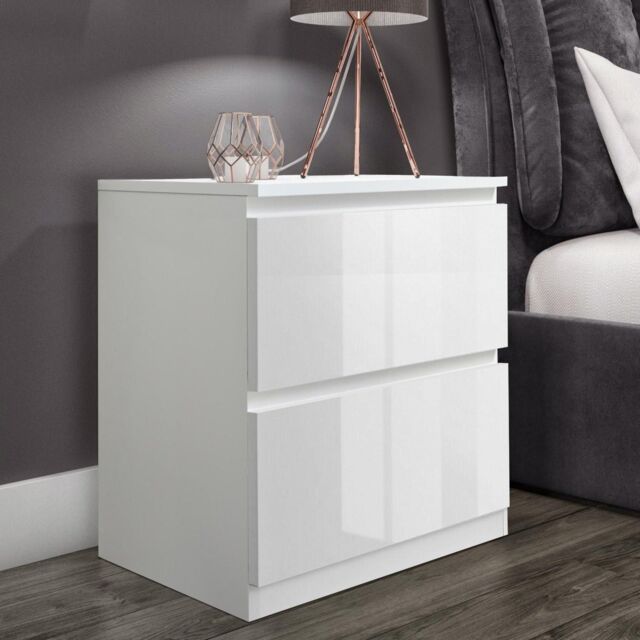LUXURY LIFE Carlton Gloss Chest of Drawers Bedside 2 Drawer Cabinet in White - image 1