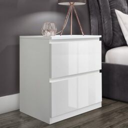 LUXURY LIFE Carlton Gloss Chest of Drawers Bedside 2 Drawer Cabinet in White