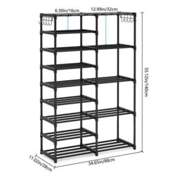 VOGREX 9 Tier Stackable Shoe Rack Storage Organiser Holds 30 Pairs in Black - thumbnail 2