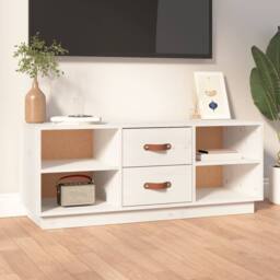 Berkfield Home TV Cabinet White 100x34x40 cm Solid Wood Pine - Size: 100 x 34 x 40 cm - thumbnail 2