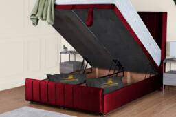UK Bed Furniture Kamara Wingback End Lift Divan Ottoman Bed with 54 Inch Headboard in Maroon - Size: King - thumbnail 2