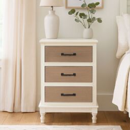 Orsina 3 Drawer White Chest Dresser, Renewable Pine Wood End Table, Shaker-Inspired Design with Contrasting Drawers - thumbnail 1