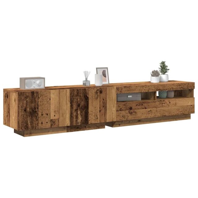 Berkfield Home TV Cabinet with LED Lights Old Wood 200x35x40 cm Engineered Wood in Brown - Size: 200 x 35 x 40 cm - image 1